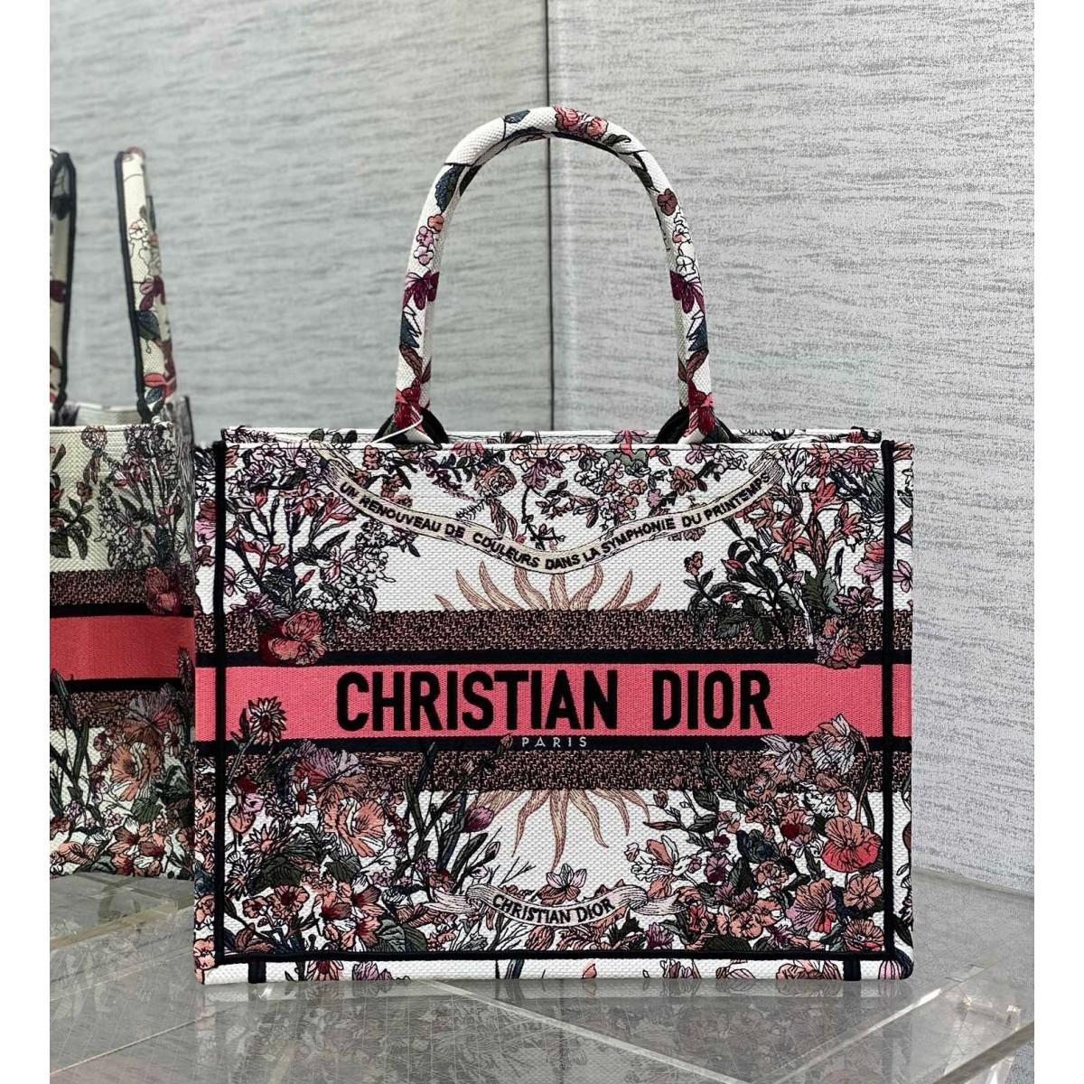 Dior Medium Book Tote Bag in Dior 4 Saisons Printemps Soleil Embroidery High Quality Replica